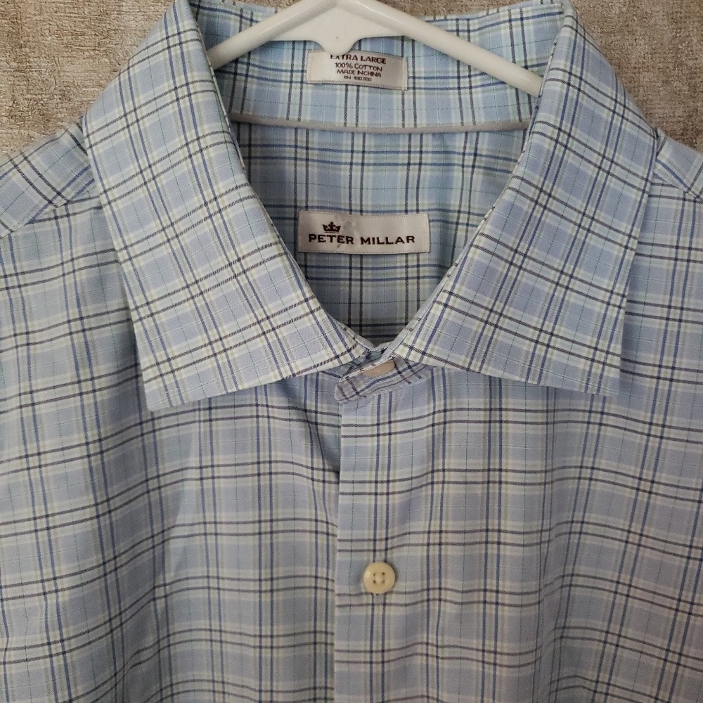 Peter millar blue plaid button up size XL